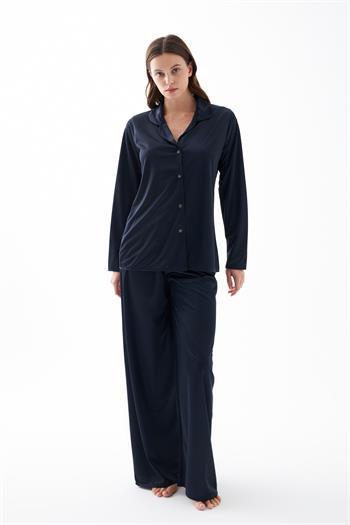 Akbeniz Kadın Lacivert Oversize Saten Pijama Takımı