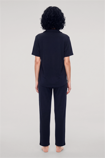 Akbeniz Kadın Lacivert Polo Yaka Pijama Takımı