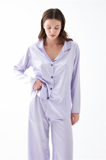 Akbeniz Kadın Lila Oversize Saten Pijama Takımı