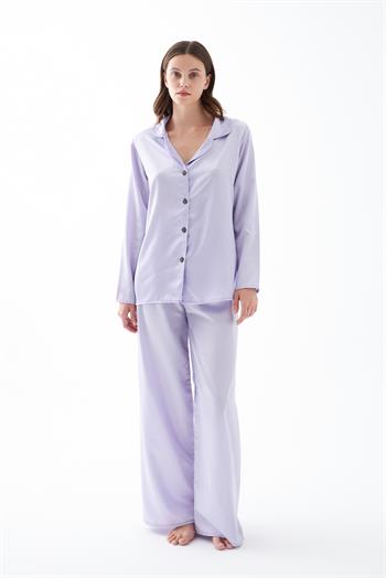 Akbeniz Kadın Lila Oversize Saten Pijama Takımı
