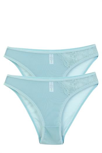 Akbeniz Kadın Mavi Dantel Detaylı Transparan 2li Slip