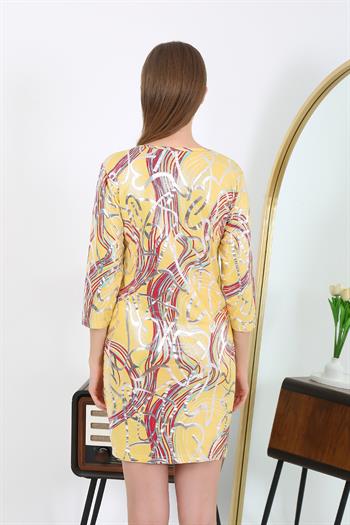 Akbeniz Kadın Micro Kumaş Mini Parlak Elbise 7421 Sarı