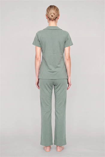 Akbeniz Kadın Mint Yeşili Klasik Gömlek Yaka Pijama Takımı