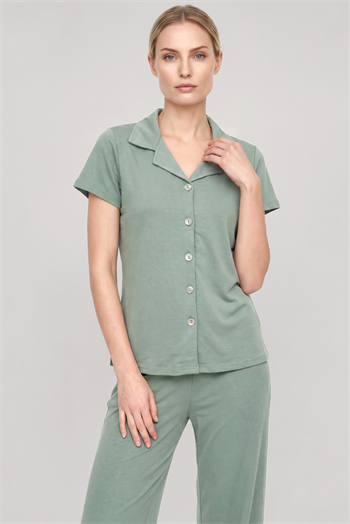 Akbeniz Kadın Mint Yeşili Klasik Gömlek Yaka Pijama Takımı