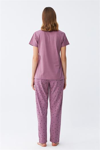 Akbeniz Kadın Mor Yıldız Desenli Penye Kısa Kol Pijama Takımı