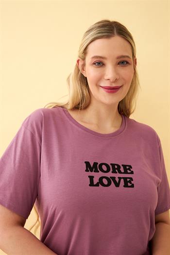 Akbeniz Kadın Mürdüm More Love Yazılı Büyük Beden Pijama Takımı