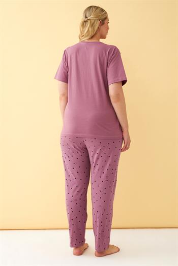 Akbeniz Kadın Mürdüm More Love Yazılı Büyük Beden Pijama Takımı