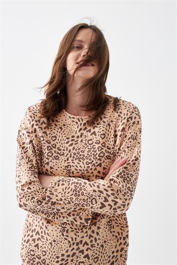 Akbeniz Kadın Oversize Bej Leopar Desenli Pamuklu Kalın Pijama Takımı