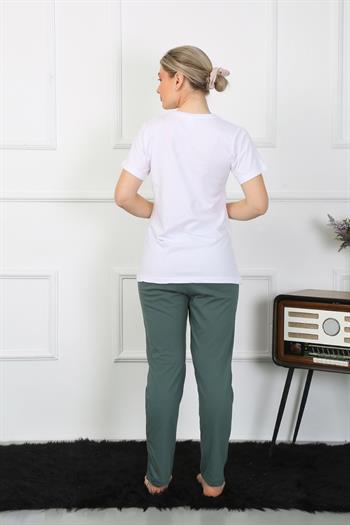 Akbeniz Kadın Pamuk Penye Sevgili Kombini Pijama Takımı Beyaz 50127 Tek Takım Fiyatıdır