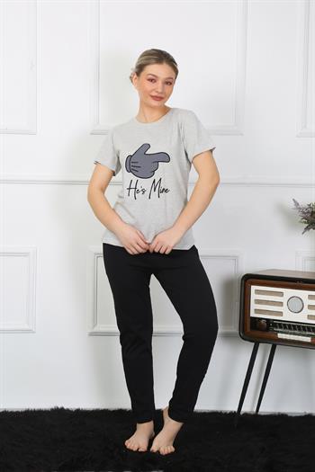 Akbeniz Kadın Pamuk Penye Sevgili Kombini Pijama Takımı Gri 50126 Tek Takım Fiyatıdır