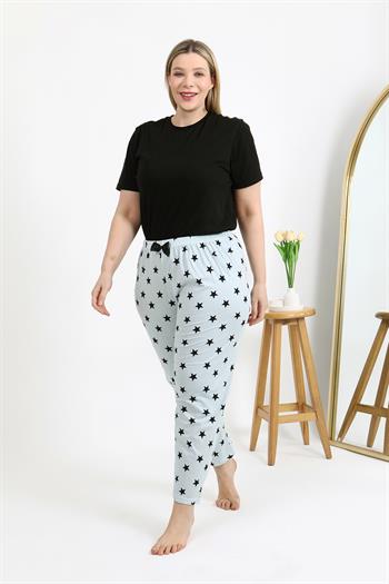 Akbeniz Kadın Pamuklu Büyük Beden Alt Pijama 27557 Buz Mavisi