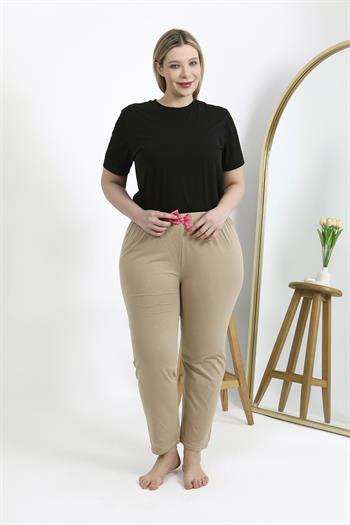 Akbeniz Kadın Pamuklu Büyük Beden Alt Pijama 27559 Bej