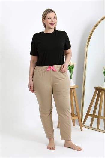 Akbeniz Kadın Pamuklu Büyük Beden Alt Pijama 27559 Bej