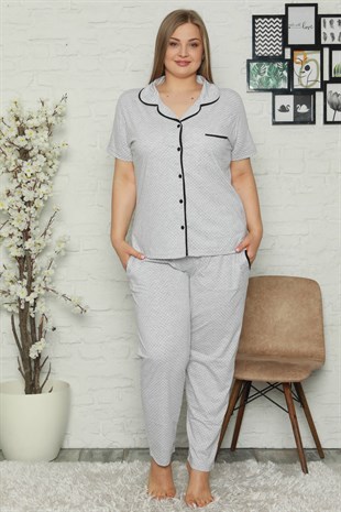 Akbeniz Kadın Pamuklu Cepli Kısa Kol Büyük Beden Pijama Takım 202067