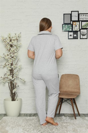 Akbeniz Kadın Pamuklu Cepli Kısa Kol Büyük Beden Pijama Takım 202067