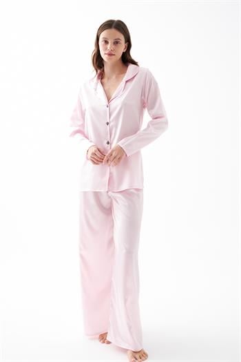 Akbeniz Kadın Pembe Oversize Saten Pijama Takımı
