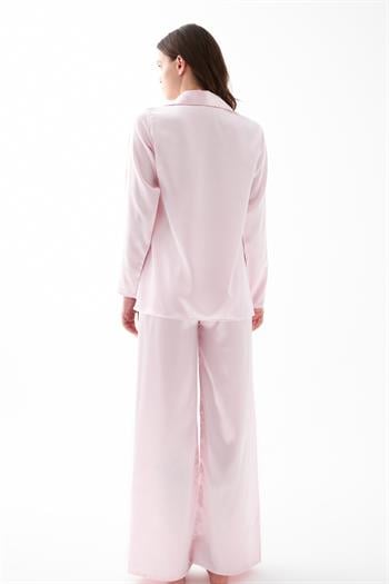 Akbeniz Kadın Pembe Oversize Saten Pijama Takımı