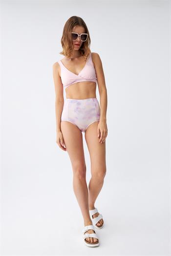 Akbeniz Kadın Pembe Pedli Üst ve Pastel Desenli Yüksek Bel Bikini Takımı