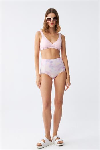 Akbeniz Kadın Pembe Pedli Üst ve Pastel Desenli Yüksek Bel Bikini Takımı
