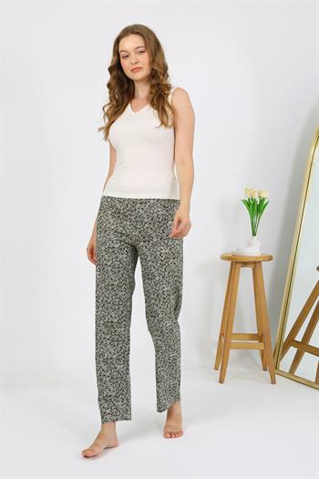 Akbeniz Kadın Penye Desenli Tek Alt Pijama 27533 Haki