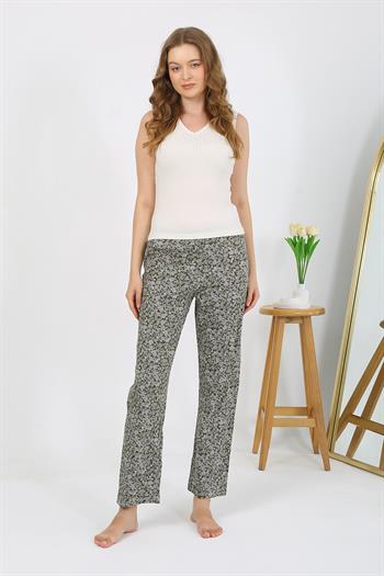 Akbeniz Kadın Penye Desenli Tek Alt Pijama 27533 Haki