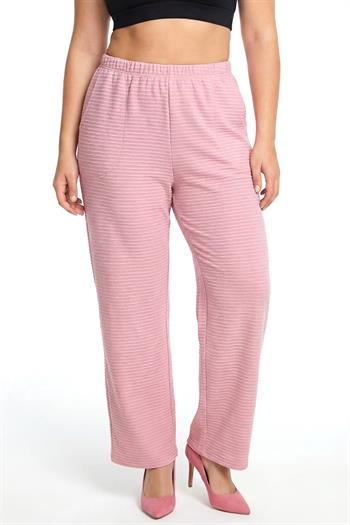 Akbeniz Kadın Pudra Pembe Dokulu Büyük Beden Cepli Pijama Altı