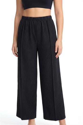 Akbeniz Kadın Siyah İnce Çizgili Büyük Beden Cepli Pijama Altı