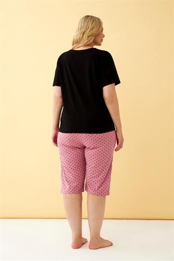 Akbeniz Kadın Siyah “No Rules Just Ride” Yazılı Büyük Beden Kapri Pijama Takımı