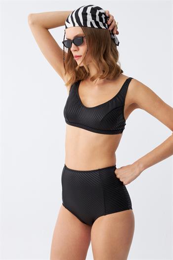 Akbeniz Kadın Siyah Pedli Yüksek Bel Bikini Takımı