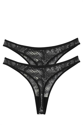 Akbeniz Kadın Siyah Yılan Desenli 2li Tanga Slip