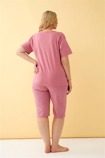 Akbeniz Kadın Somon “Live the Dream” Yazılı Büyük Beden Kapri Pijama Takımı
