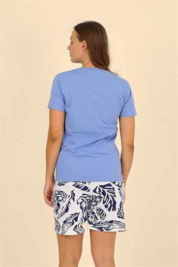 Akbeniz Kadın Şortlu Kısa Kol Penye Pijama Takımı Mavi 3622