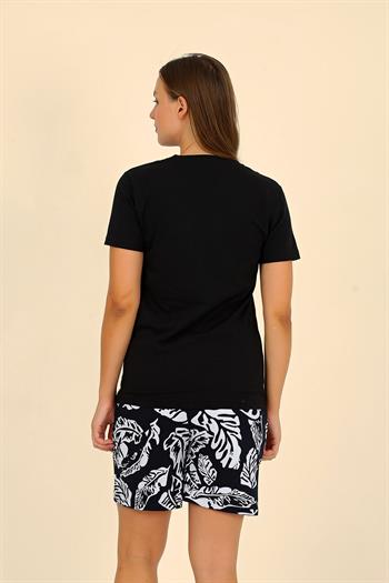 Akbeniz Kadın Şortlu Kısa Kol Penye Pijama Takım Siyah 3622