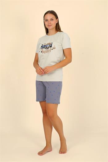 Akbeniz Kadın Şortlu Kısa Kol Penye Pijama Takımı Krem 3622