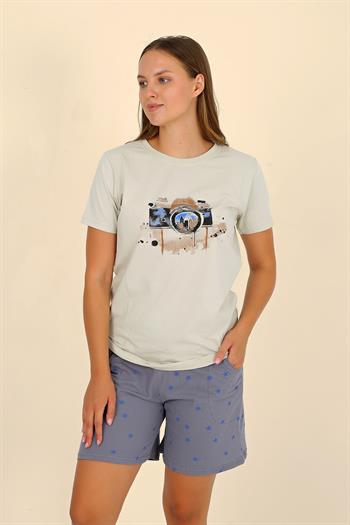 Akbeniz Kadın Şortlu Kısa Kol Penye Pijama Takımı Krem 3622
