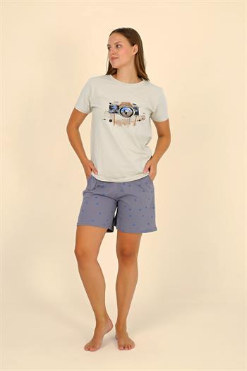 Akbeniz Kadın Şortlu Kısa Kol Penye Pijama Takımı Krem 3622
