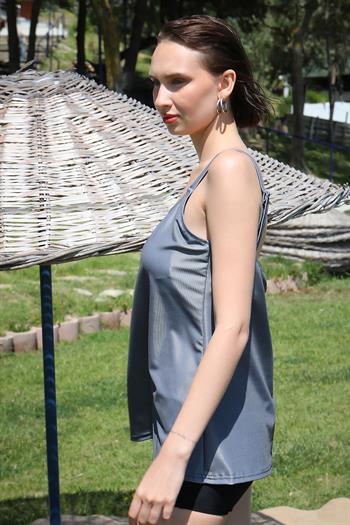 Akbeniz Kadın Şortlu Tankini Elbise Mayo Gri 36001