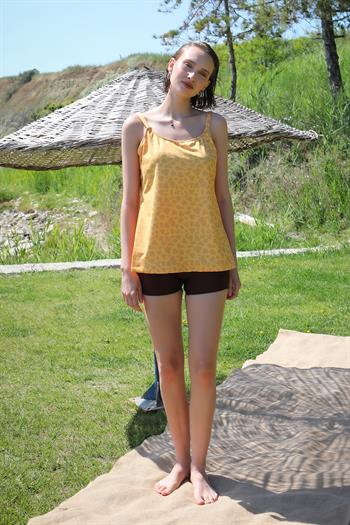 Akbeniz Kadın Şortlu Tankini Elbise Mayo Sarı 36001
