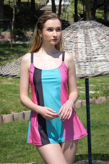 Akbeniz Kadın Şortlu Tankini Elbise Mayo Pembe 36001