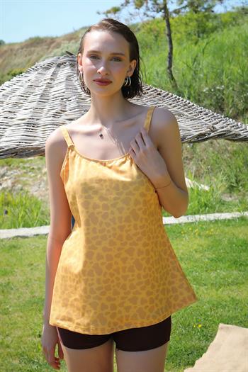 Akbeniz Kadın Şortlu Tankini Elbise Mayo Sarı 36001