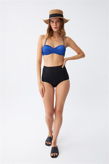 Akbeniz Kadın Straplez Mavi Yüksek Bel Bikini Takımı