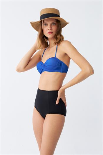 Akbeniz Kadın Straplez Mavi Yüksek Bel Bikini Takımı