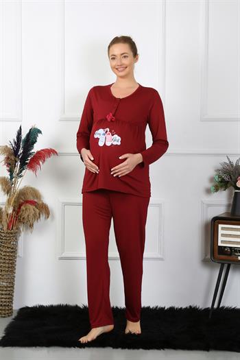 Akbeniz Kadın Uzun Kol Hamile Lohusa Pijama Takımı Bordo 45501