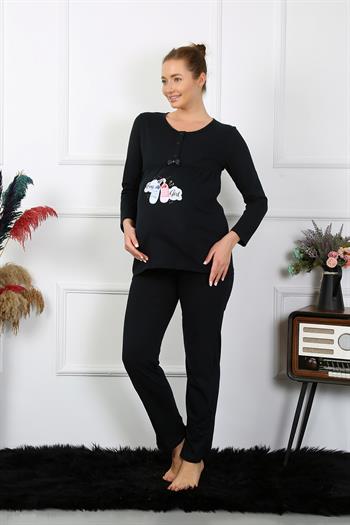 Akbeniz Kadın Uzun Kol Hamile Lohusa Pijama Takımı Siyah 45501