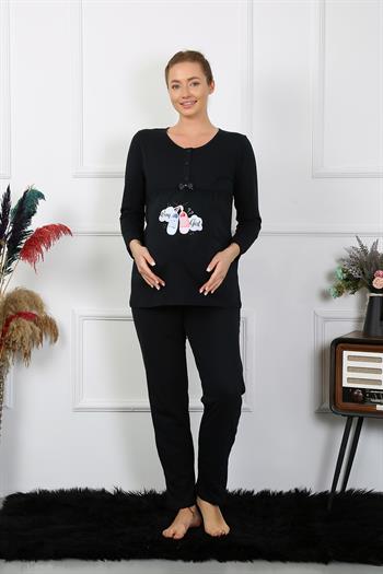 Akbeniz Kadın Uzun Kol Hamile Lohusa Pijama Takımı Siyah 45501