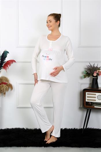 Akbeniz Kadın Uzun Kol Hamile Lohusa Pijama Takımı Ekru 45501