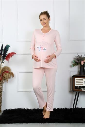 Akbeniz Kadın Uzun Kol Hamile Lohusa Pijama Takımı Pudra 45501