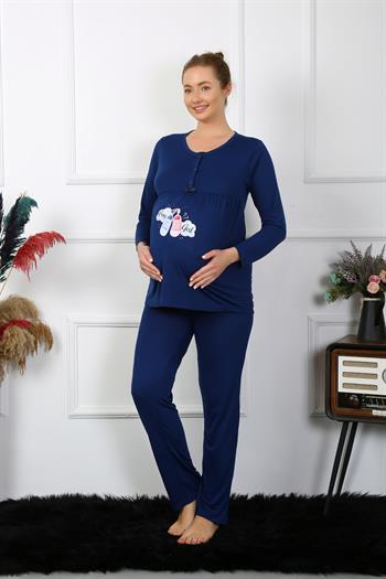 Akbeniz Kadın Uzun Kol Hamile Lohusa Pijama Takımı Lacivert 45501
