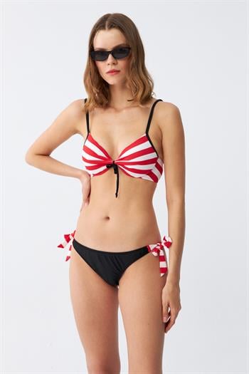 Akbeniz Kadın Yandan Bağlamalı Yarım Destekli Fiyonklu Alt Üst Bikini Takım Kırmızı 35014