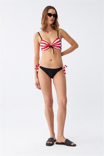 Akbeniz Kadın Yandan Bağlamalı Yarım Destekli Fiyonklu Alt Üst Bikini Takım Kırmızı 35014